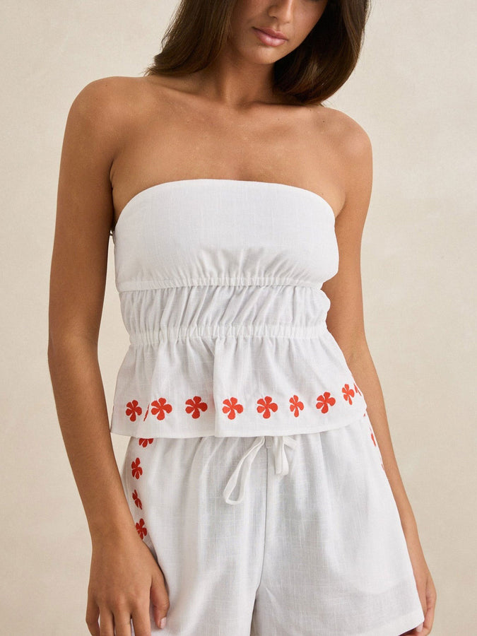 Rhythm Melia Floral Embroidered Strapless Top Spring 2026 | WHITE