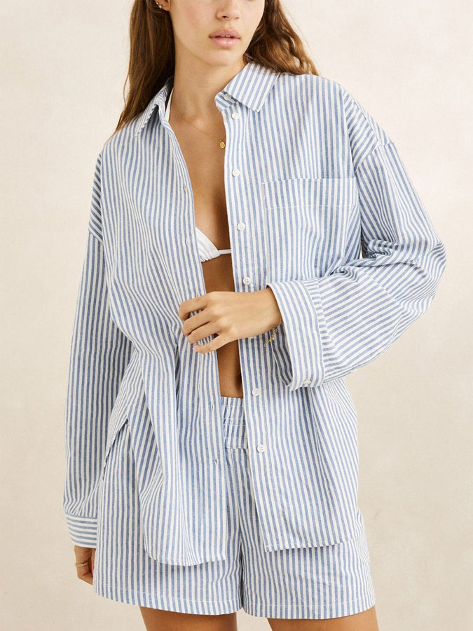 Rhythm Vista Stripe Oversized L/S Buttondown Shirt Fall 2026 | BLUE