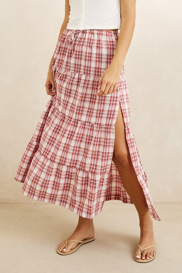 Rhythm Chelsea Check Tiered Maxi Skirt Fall 2026 | PLUM
