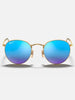 Ray Ban Round Metal Matte Gold/ Blue Mirror Sunglasses