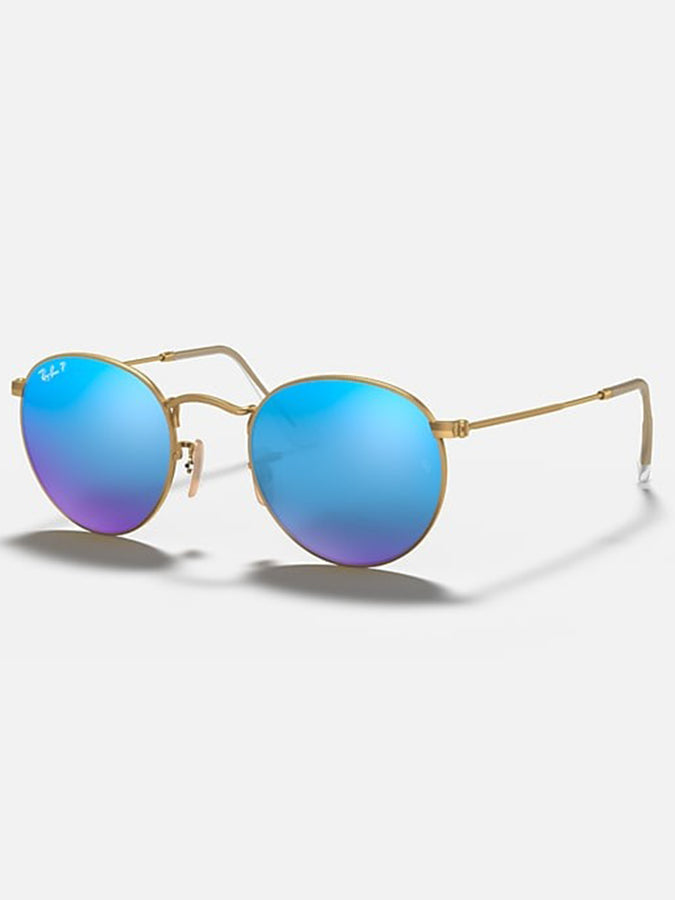 Ray Ban Round Metal Matte Gold/ Blue Mirror Sunglasses | MATTE GOLD/BLUE MIRROR