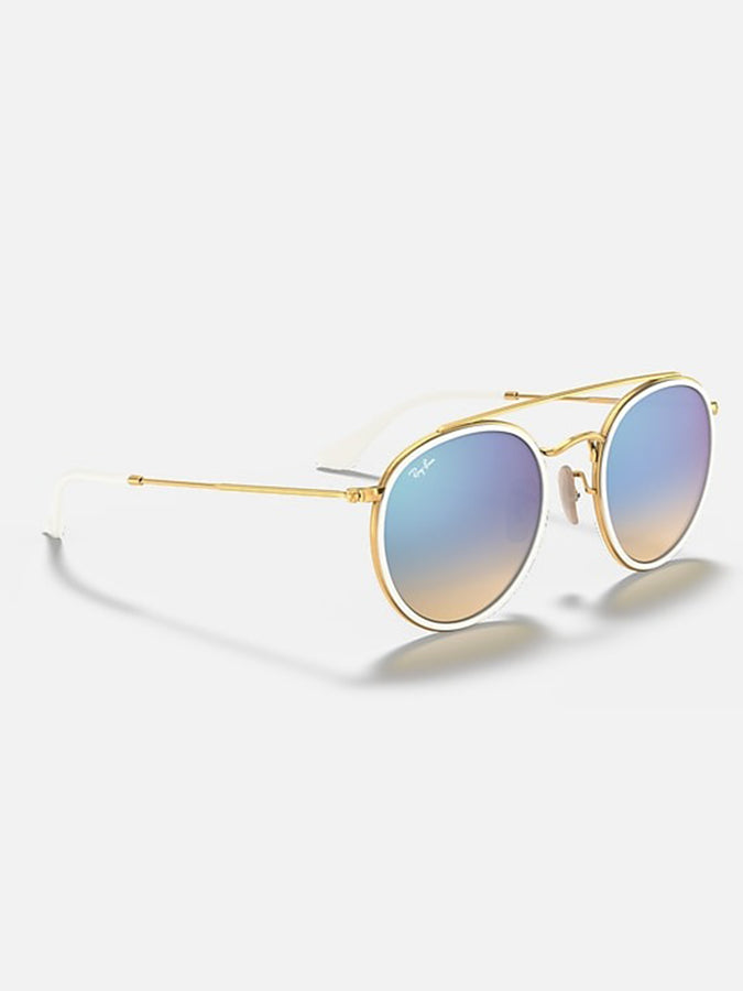 Ray Ban Round Double Bridge Arista Gold/Blue Flash Sunglasses | ARISTA GOLD/BLUE FLASH