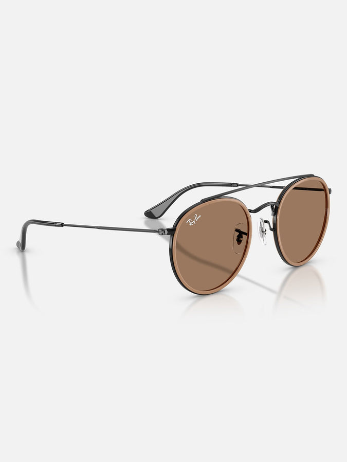 Ray-Ban Round Double Bridge Black/Brown Sunglasses | BLACK/BROWN