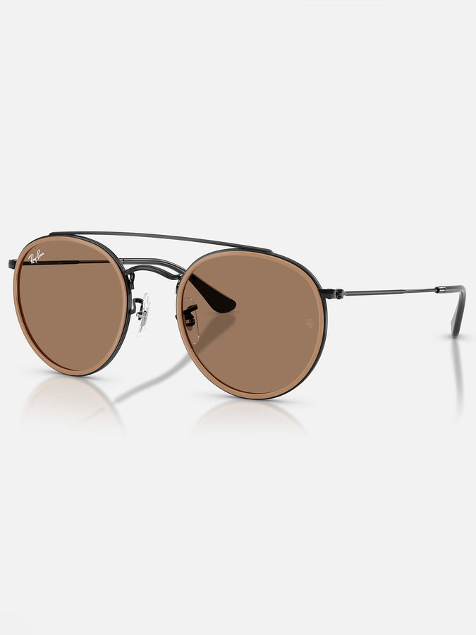 Ray-Ban Round Double Bridge Black/Brown Sunglasses | BLACK/BROWN