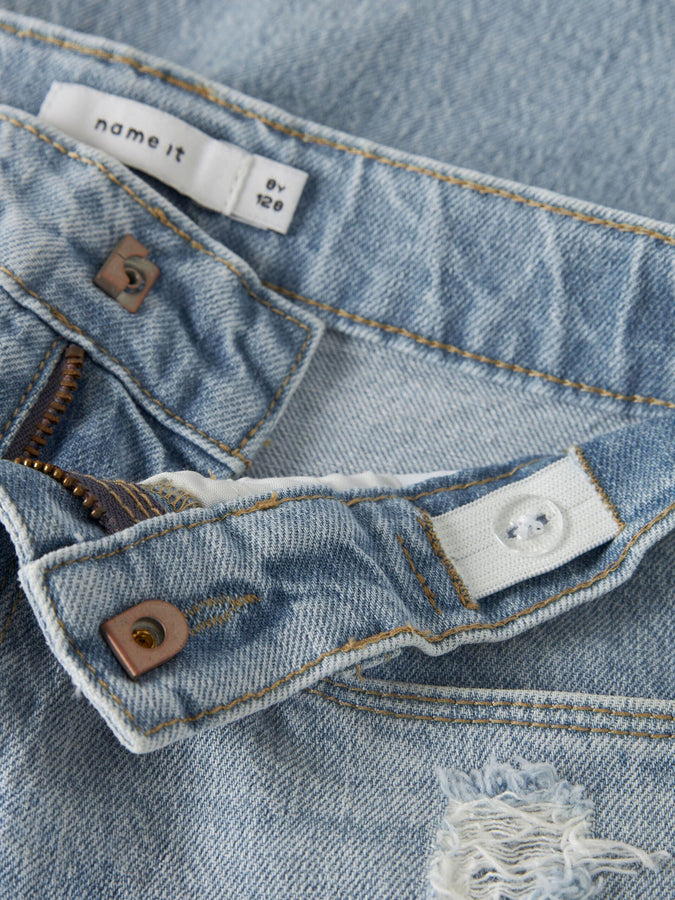 Name It Rose HW Long Denim Shorts (Youth 7-14) Summer 2026 | LIGHT BLUE BLEACHED DENIM