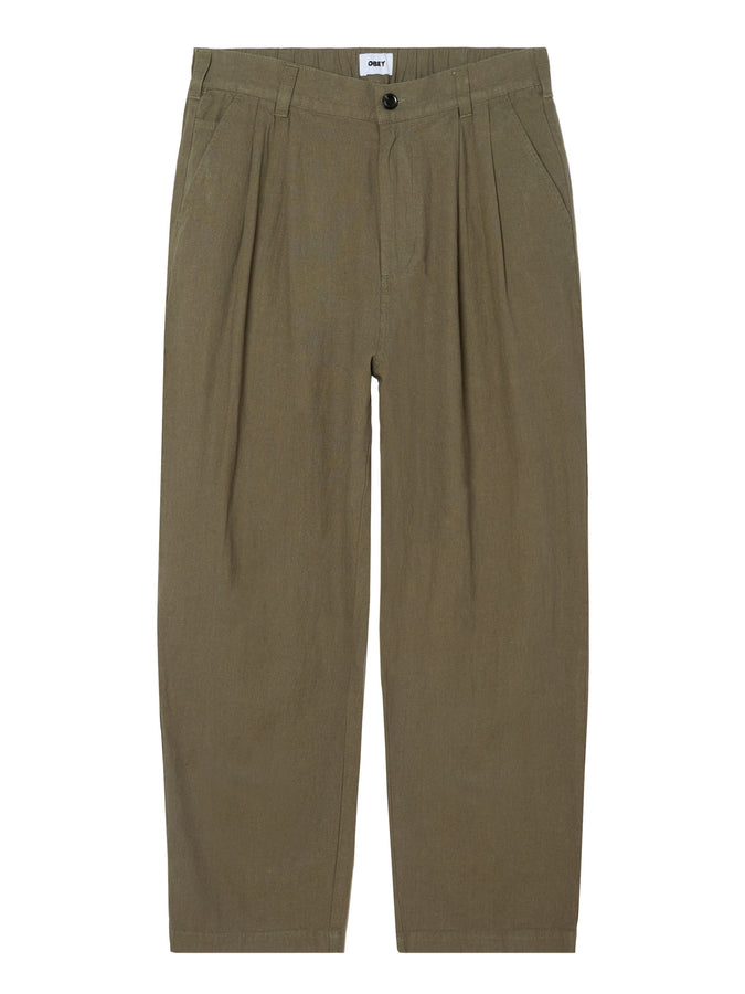 Obey Foster Pleated Linen Pants Spring 2026 | SMOKEY OLIVE (SOL)