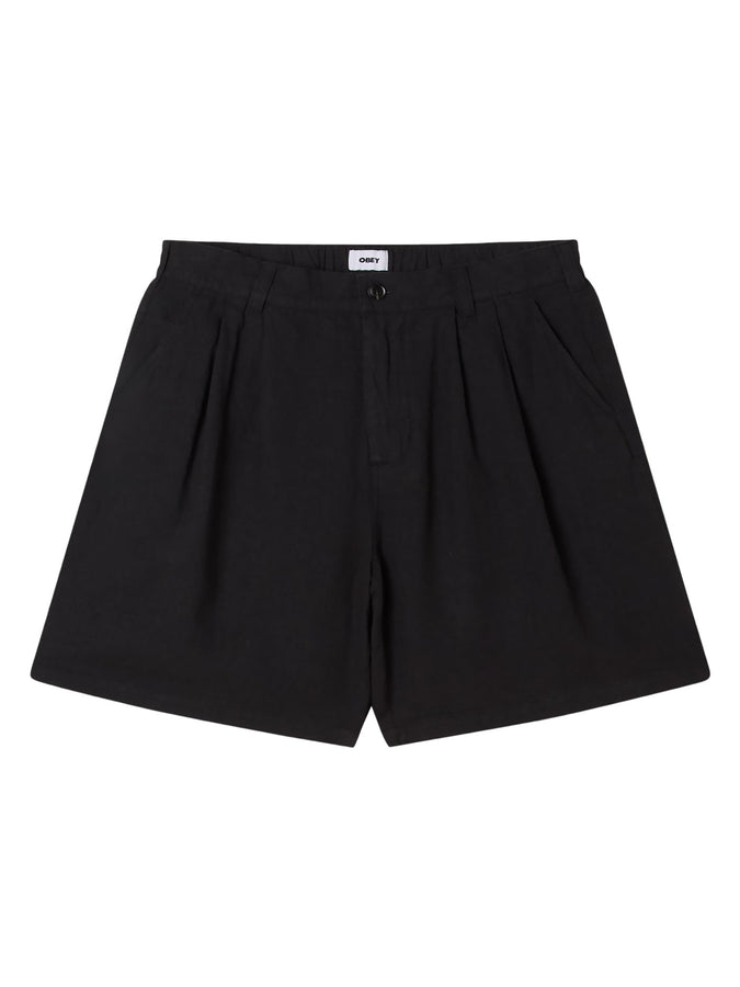 Obey Foster Pleated Linen Shorts Spring 2026 | BLACK (BLK)