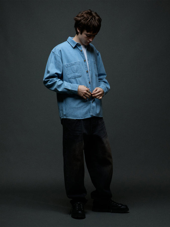 Obey Charlie Denim Long Sleeve Buttondown Shirt Fall 2026 | LIGHT INDIGO (LIN)