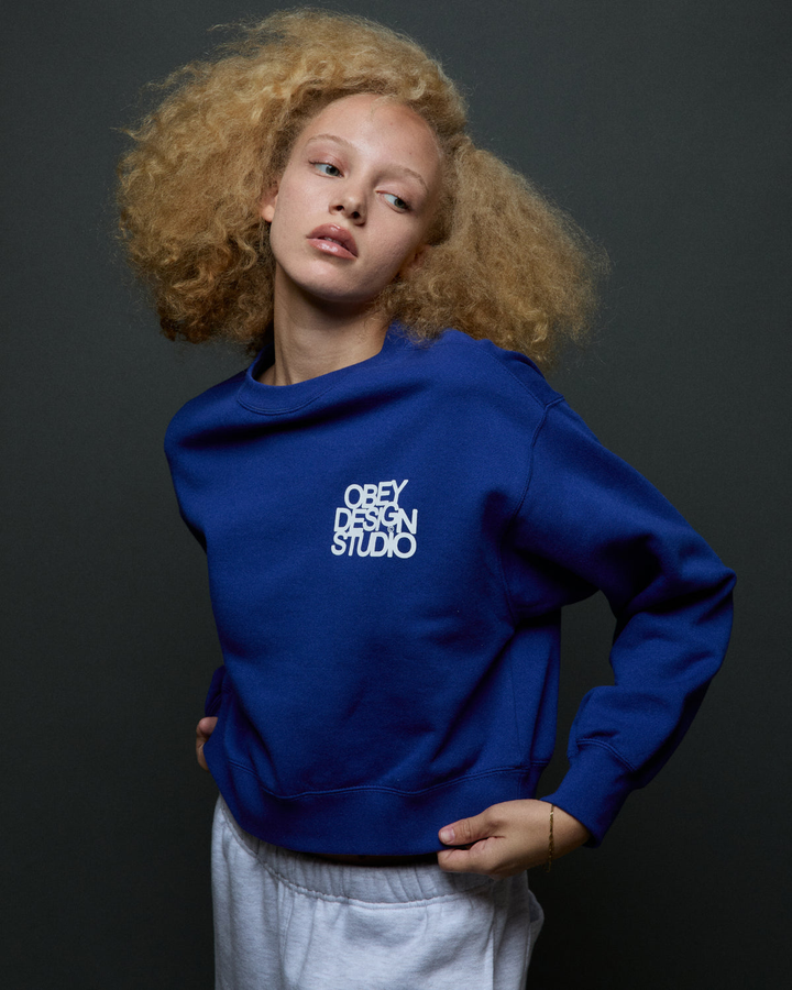 Obey Design Studio Cropped Crewneck Sweatshirt Fall 2026 | MAZARINE BLUE (MZB)