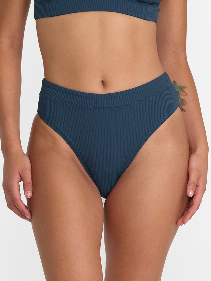 RVCA Flat Rib Hi Waist Med French Bikini Bottom Fall 2026 | BLUE SLATE (BLT)