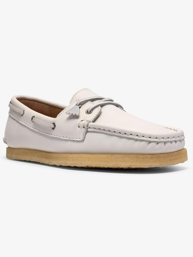 Clarks Godney Boat White Grain Leather Shoes Spring 2026 | WHITE GRAIN LEATHER