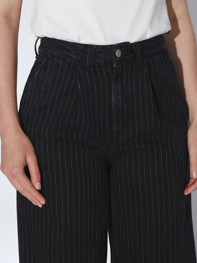 Dr. Denim Rhue High Wide Pleated Pinstripe Jeans Fall 2026 | WASHED BLACK PINSTRIPE (BN6)