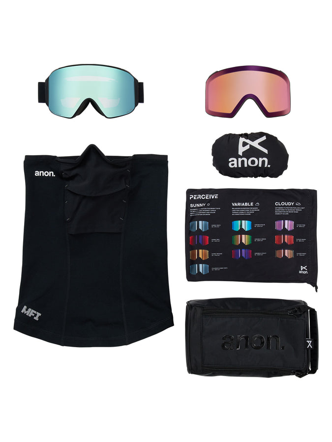 Anon M4 Cylindrical Black/Prcv Blue + MFI Face Mask Goggle | BLACK/PRCV VRBL BLUE (Z53)