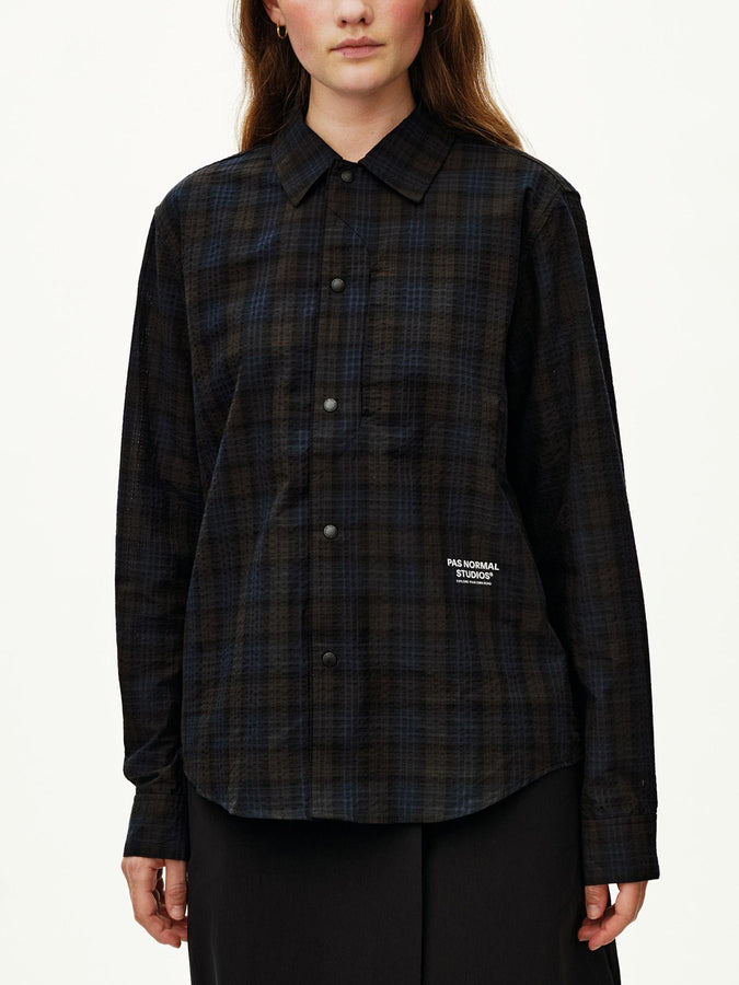 Pas Normal Studios Off-Race Seersucker Long Sleeve Buttondown Shirt Fall 2026 | DARK NAVY