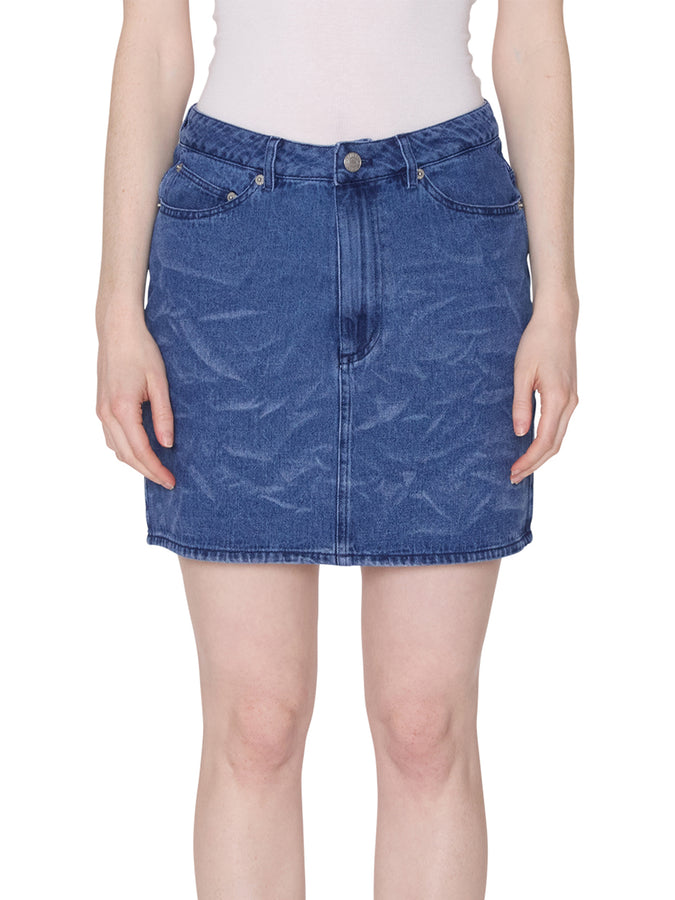 Obey Trinity Wrinkle Denim Skirt Spring 2026 | MEDIUM STONEWASH INDIGO (MSW)