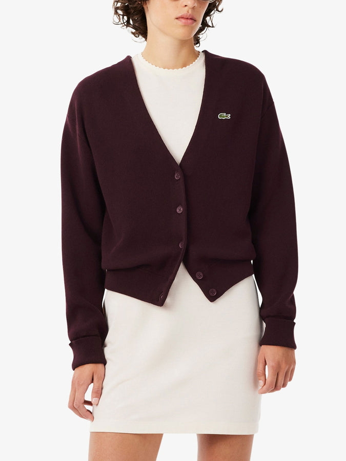 Lacoste V-Neck Moss Stitch Cardigan Fall 2026 | DARK BURGUNDY (3KE)