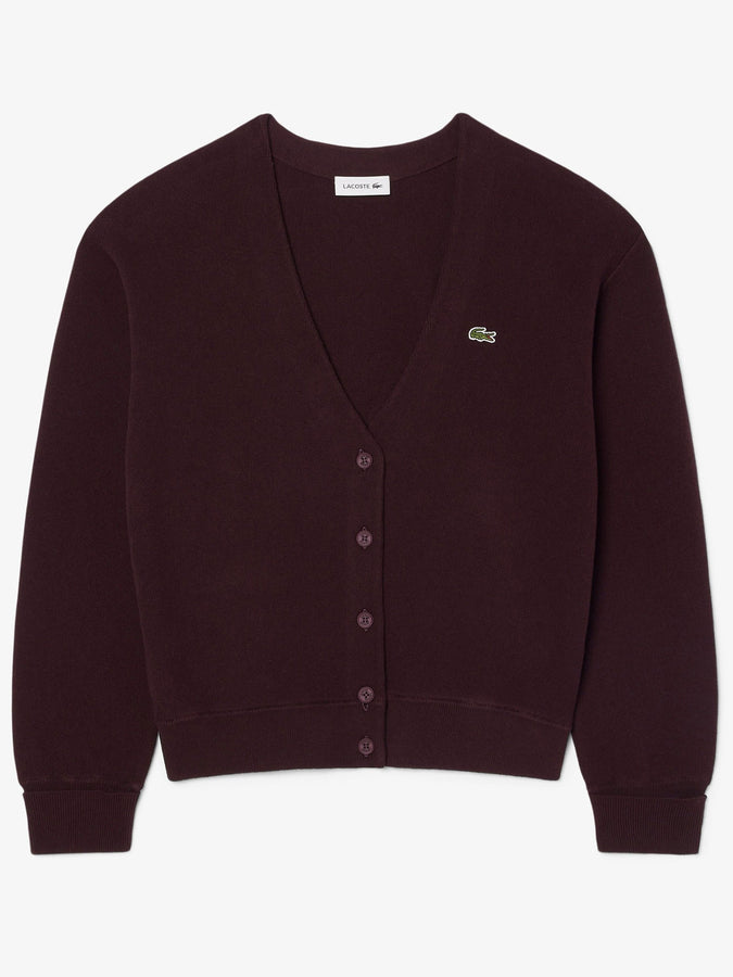 Lacoste V-Neck Moss Stitch Cardigan Fall 2026 | DARK BURGUNDY (3KE)