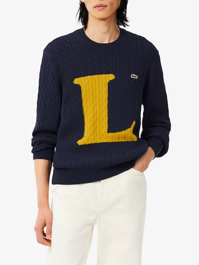 Lacoste Intarsia Cable Sweater Fall 2026 | NAVY/YELLOW (WT6)