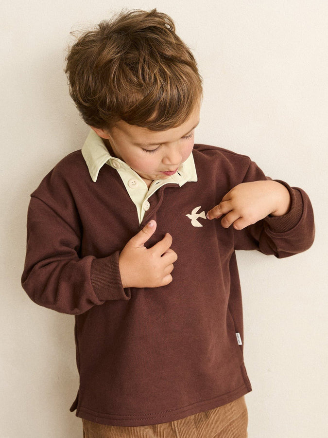 Rhythm Dreamin Long Sleeve Rugby Polo (Boys 2-7) Holiday 2025 | CHOCOLATE