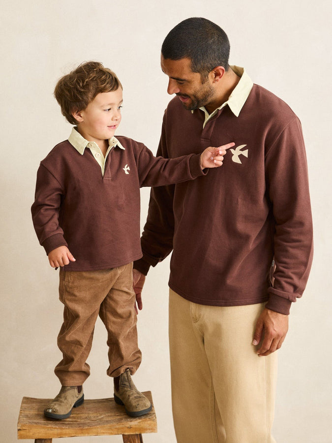 Rhythm Dreamin Long Sleeve Rugby Polo (Boys 2-7) Holiday 2025 | CHOCOLATE
