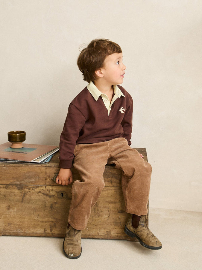 Rhythm Dreamin Long Sleeve Rugby Polo (Boys 2-7) Holiday 2025 | CHOCOLATE
