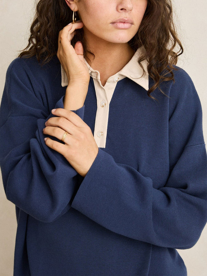 Rhythm Rugby Knit Long Sleeve Polo Fall 2026 | NAVY