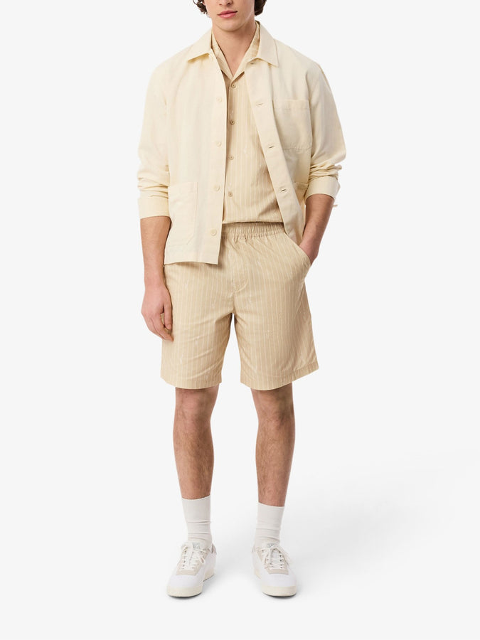Lacoste Relaxed Twill Print S/S Buttondown Shirt Spring 2026 | BEIGE/WHITE (2IU)