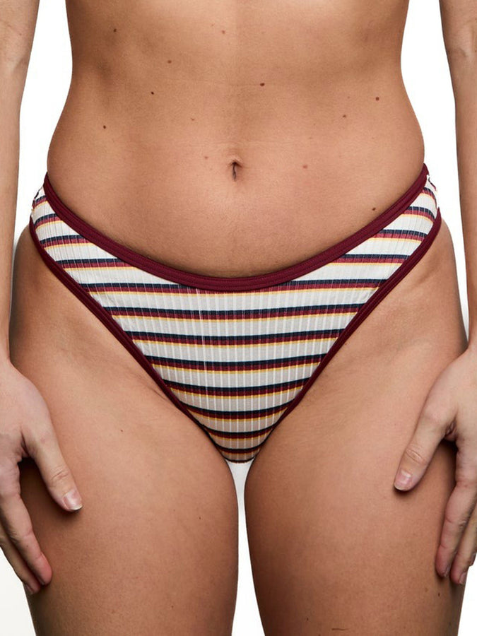 NTB Georgette Binding Shiny Rib Bikini Bottom Spring 2026 | MULTI BURGUNDY STRIPES