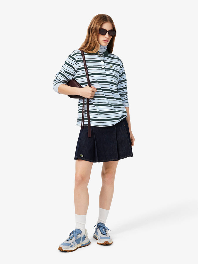Lacoste Oversized Stripe Long Sleeve Polo Fall 2026 | GREEN/LIGHT BLUE/WHITE (VP6)