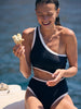ES Blk Recycled Rib 1 Shoulder One Piece Swimsuit Spring 2026