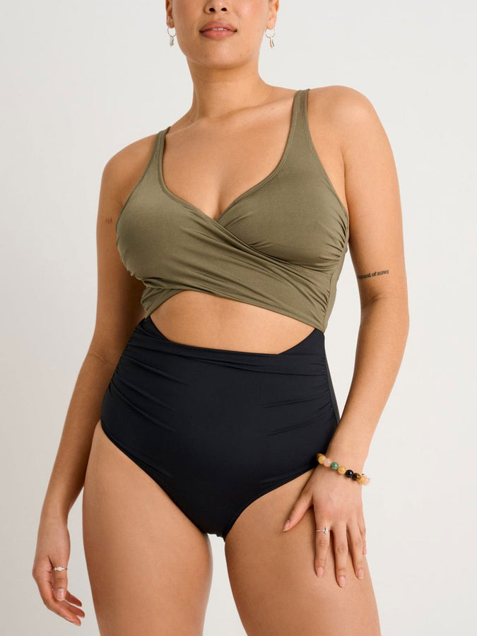 ES Dusty Olive Wrap One Piece Swimsuit Spring 2026 | DUSTY OLIVE