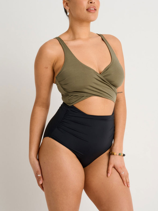 ES Dusty Olive Wrap One Piece Swimsuit Spring 2026 | DUSTY OLIVE