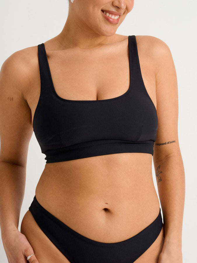 ES Black Recycled Rib Crop Open Back Bikini Top Summer 2026 | JET BLACK