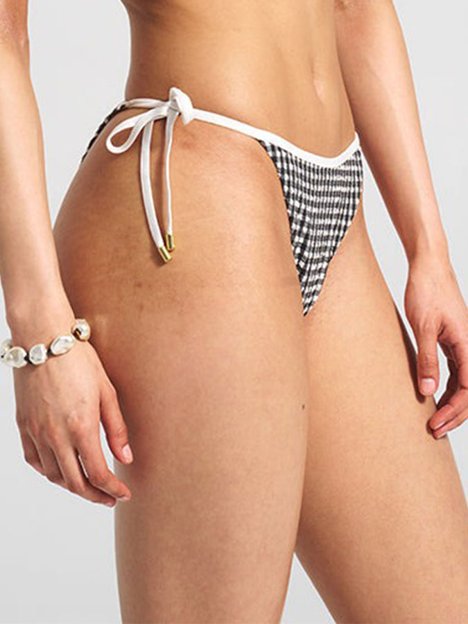 ES Gingham Texture High Leg Side Tie Bikini Bottom Summer 26 | BLACK SAND CHECK