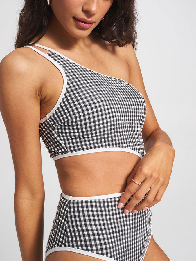 ES Gingham Texture Cami One Shoulder OP Swimsuit Summer 2026 | BLACK SAND CHECK