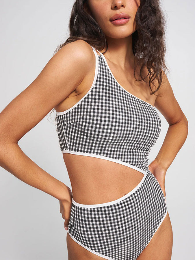 ES Gingham Texture Cami One Shoulder OP Swimsuit Summer 2026 | BLACK SAND CHECK