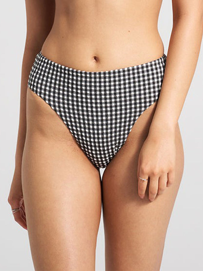 ES Gingham Texture High Leg Retro Bikini Bottom Summer 2026 | BLACK SAND CHECK