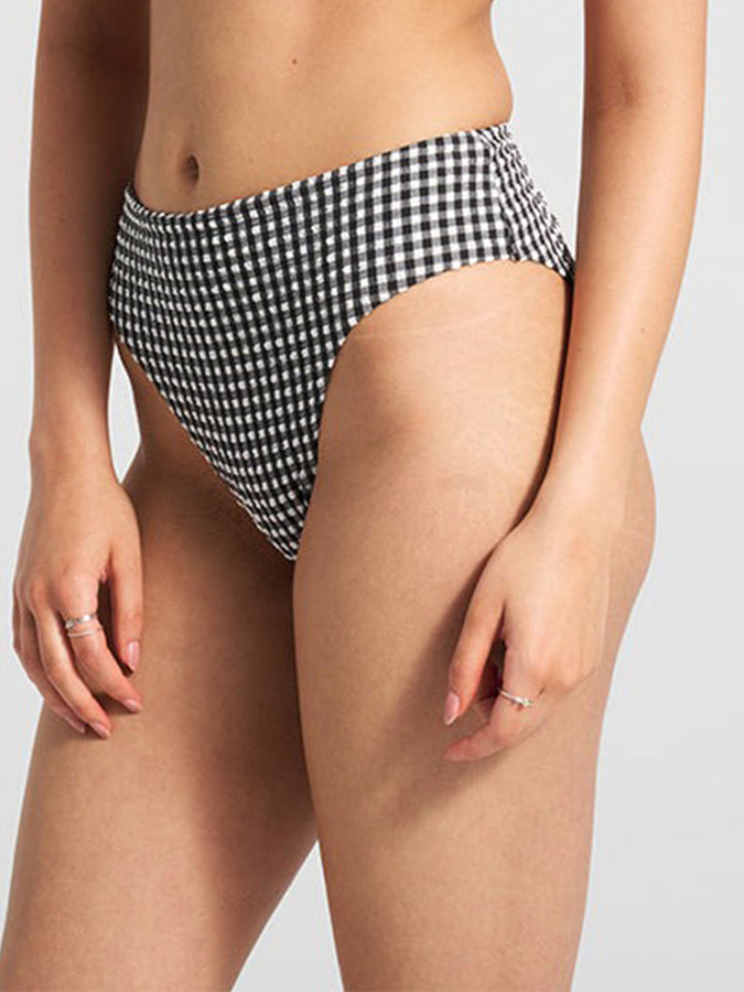 ES Gingham Texture High Leg Retro Bikini Bottom Summer 2026 | BLACK SAND CHECK