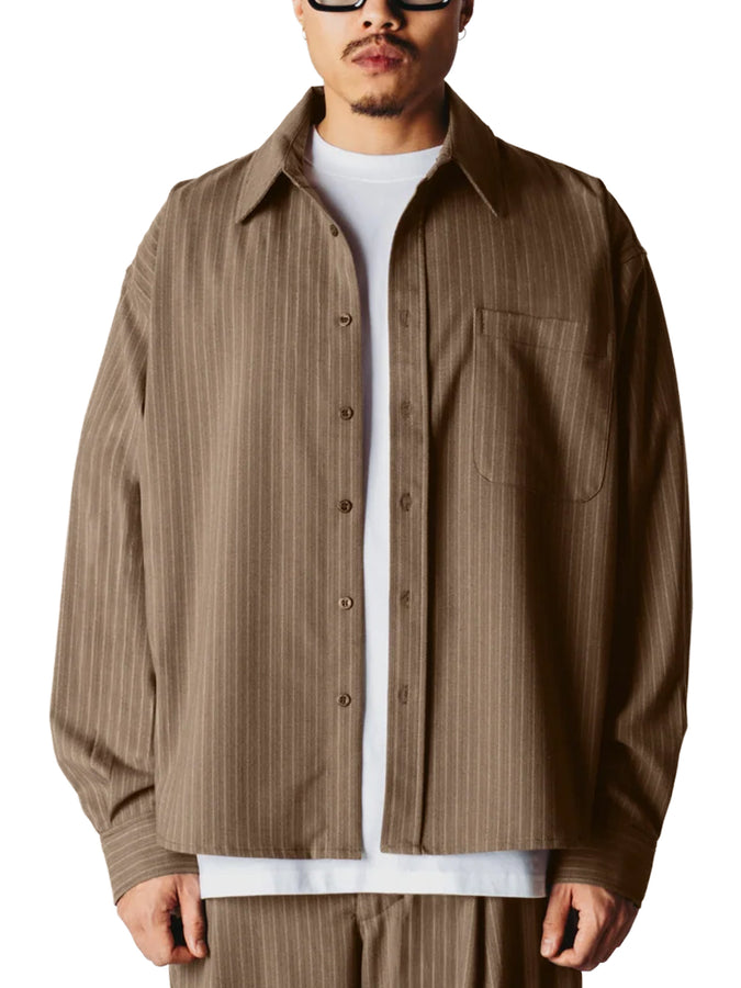 Woodbird Xing HB Stripe L/S Buttondown Shirt Fall 2026 | DARK OLIVE