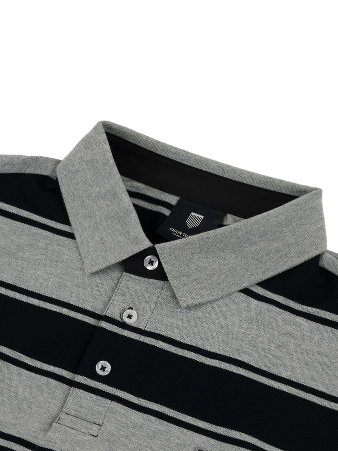Chain To Bank Strife Stripe Long Sleeve Polo Fall 2027 | BLACK