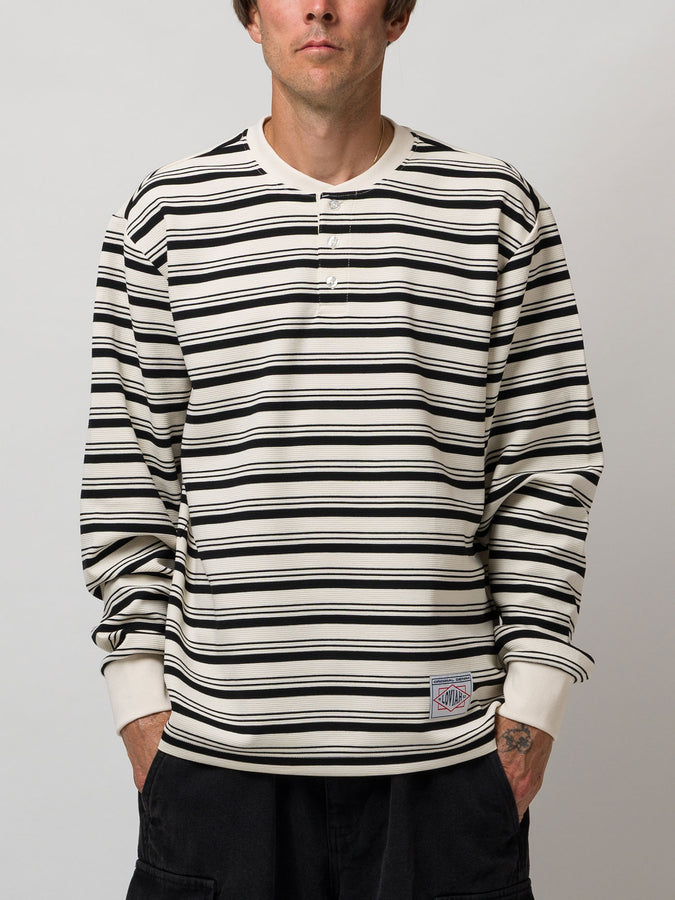 Loviah Barbaviah Waffle Henley Long Sleeve T-Shirt Fall 2026 | BLACK STRIPES