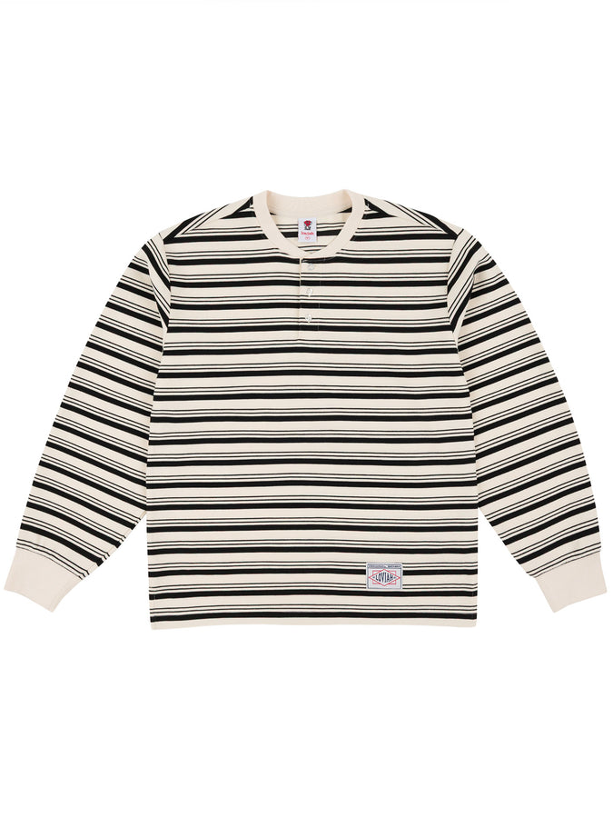 Loviah Barbaviah Waffle Henley Long Sleeve T-Shirt Fall 2026 | BLACK STRIPES
