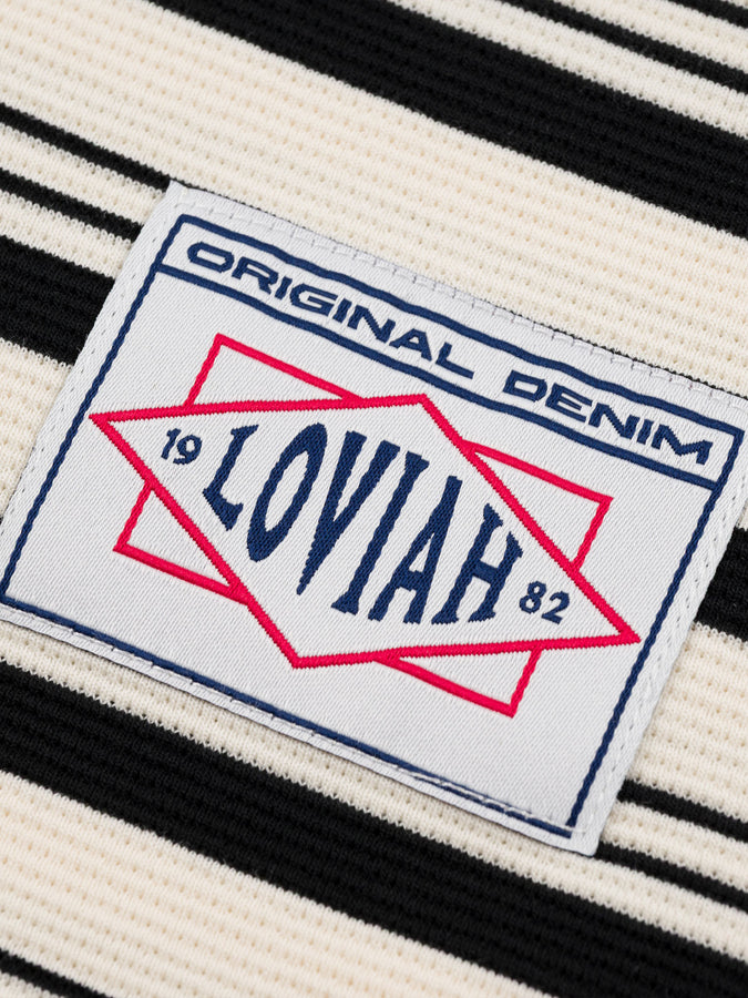 Loviah Barbaviah Waffle Henley Long Sleeve T-Shirt Fall 2026 | BLACK STRIPES