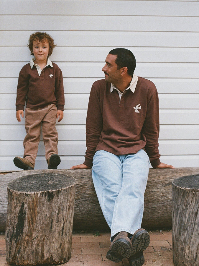 Rhythm Dreamin Long Sleeve Rugby Polo (Boys 2-7) Holiday 2025 | CHOCOLATE