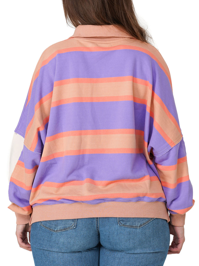 Notice The Reckless Retro Stripe Long Sleeve Polo Fall 2026 | PURPLE/BROWN/ORANGE/CREAM