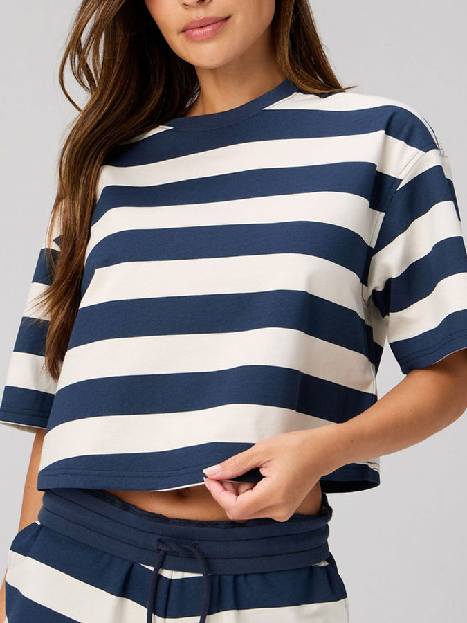 Fabletics Heavy Cotton Boxy T-Shirt Fall 2026 | DEEP NAVY BOLD STRIPE