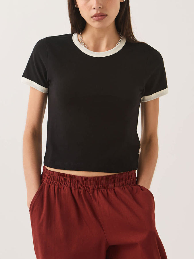 Brixton Carefree Organic Garment Dye Ringer T-Shirt Fall 2026 | BLACK/OFF WHITE