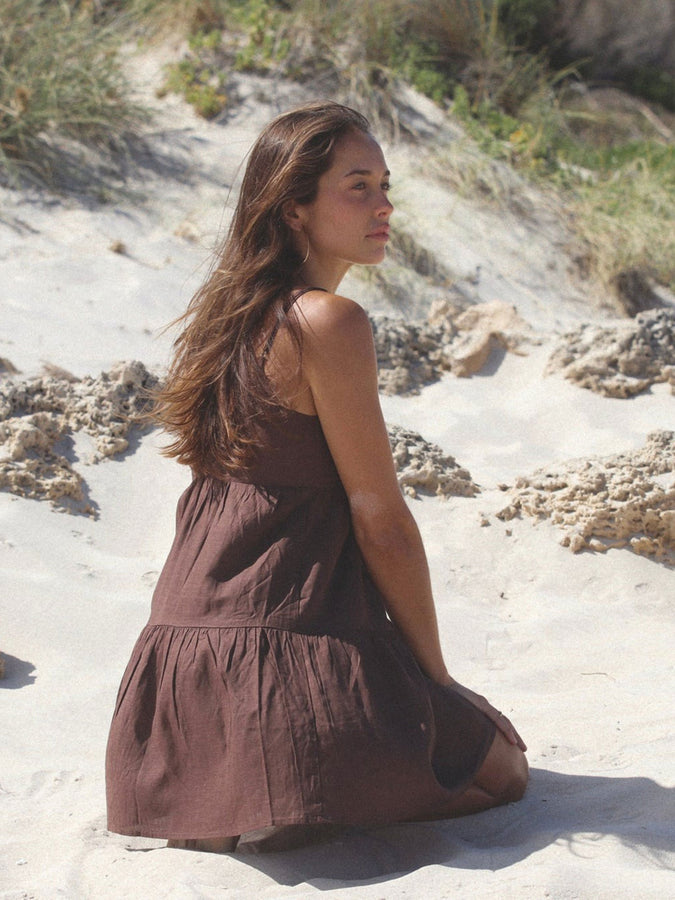 Rhythm Classic Tiered Mini Dress Spring 2026 | CHOCOLATE