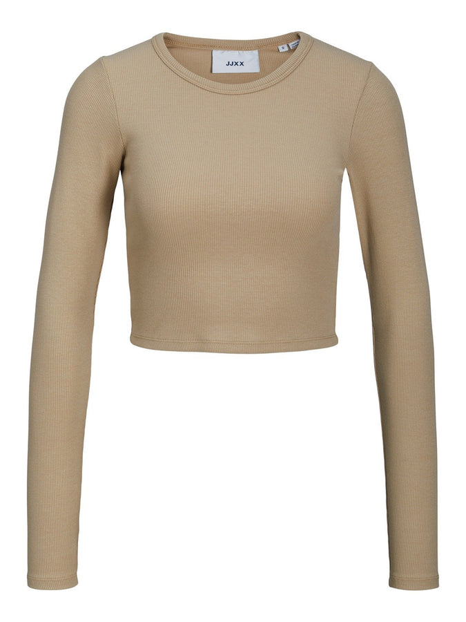 JJXX Feline Rib Crop Long Sleeve T-Shirt | INCENSE