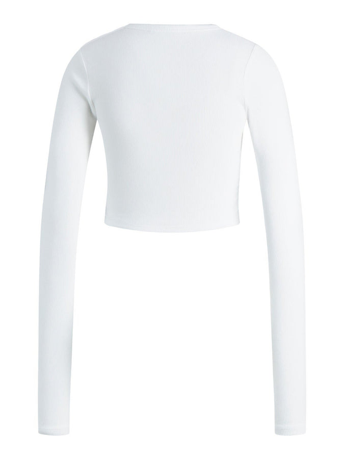 JJXX Feline Rib Crop Long Sleeve T-Shirt | BRIGHT WHITE